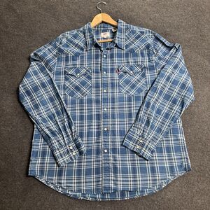 Levi’s Shirt Men's XXL Pearl Snap Blue Plaid LS Western Standard Fit Cotton